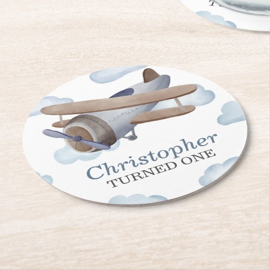 Blauwe  vliegdag ronde kartonnen onderzetter (Gebogen)