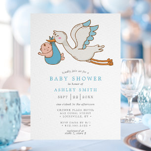 Blauwe Vliegende Ooievaar Baby Shower voor Jongen Kaart
