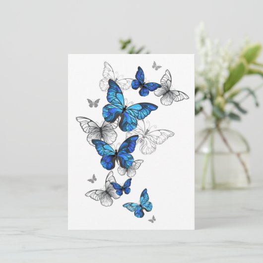 Blauwe Vliegende Vlinders Morpho Aankondiging (Staand voorkant)