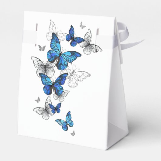 Blauwe Vliegende Vlinders Morpho Bedankdoosjes (Achterkant)