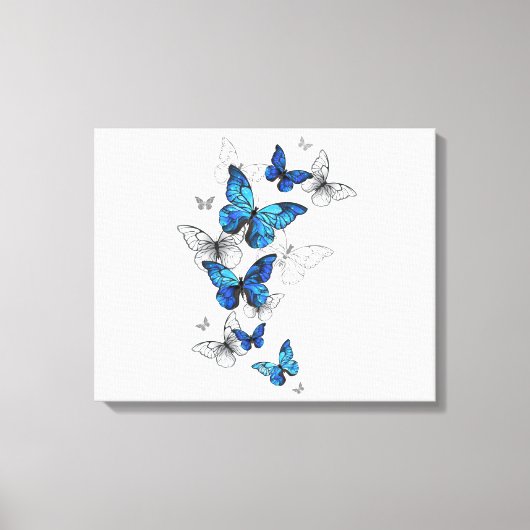 Blauwe Vliegende Vlinders Morpho Canvas Afdruk (Voorkant)