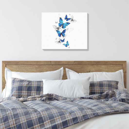 Blauwe Vliegende Vlinders Morpho Canvas Afdruk (Insitu (Slaapkamer))