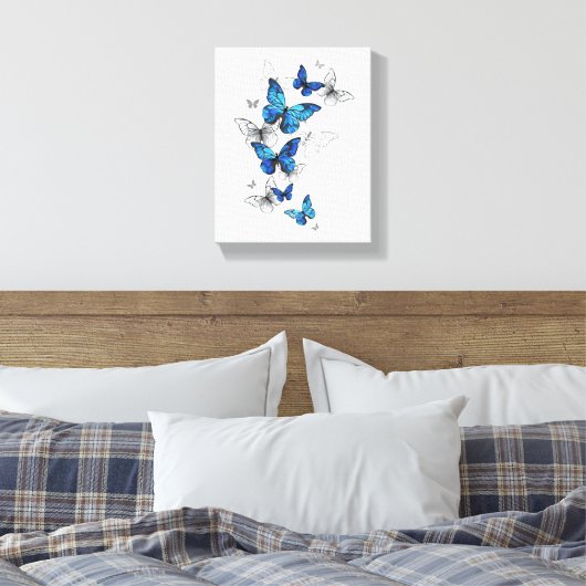 Blauwe Vliegende Vlinders Morpho Canvas Afdruk (Insitu (Slaapkamer))