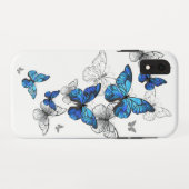 Blauwe Vliegende Vlinders Morpho Case-Mate iPhone Case (Achterkant (horizontaal))