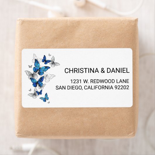 Blauwe Vliegende Vlinders Morpho Etiket (Insitu)