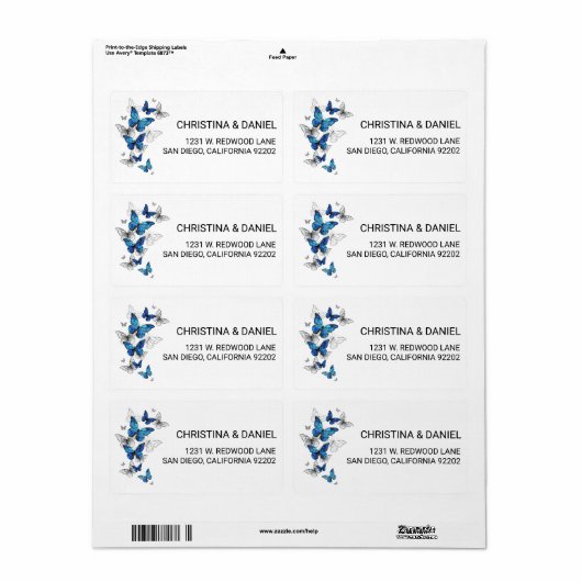 Blauwe Vliegende Vlinders Morpho Etiket (Full Sheet)