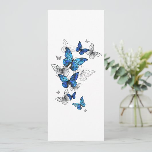Blauwe Vliegende Vlinders Morpho Feestdagenkaart (Staand voorkant)