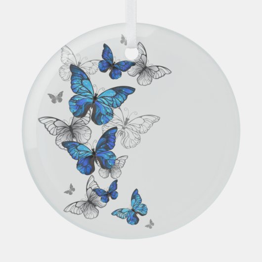 Blauwe Vliegende Vlinders Morpho Glas Ornament (Voorkant)