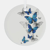Blauwe Vliegende Vlinders Morpho Glas Ornament (Achterkant)
