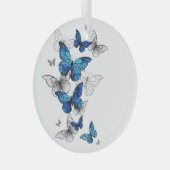 Blauwe Vliegende Vlinders Morpho Glas Ornament (Voorkant Rechts)