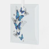 Blauwe Vliegende Vlinders Morpho Glas Ornament (Voorkant links)