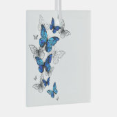 Blauwe Vliegende Vlinders Morpho Glas Ornament (Voorkant Rechts)