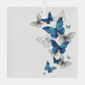 Blauwe Vliegende Vlinders Morpho Glas Ornament (Achterkant)