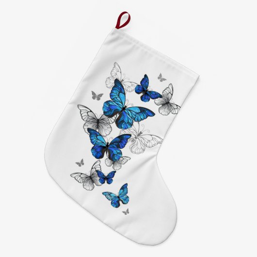 Blauwe Vliegende Vlinders Morpho Grote Kerstsok (Voorkant (Hangend))