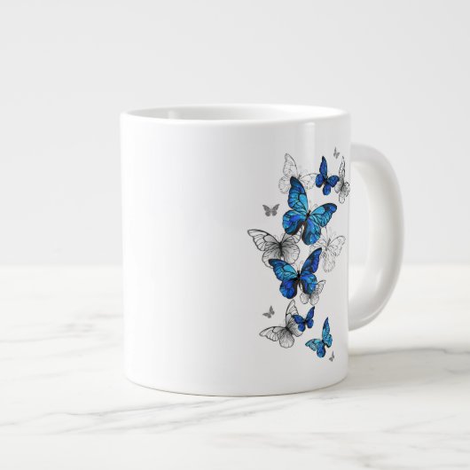 Blauwe Vliegende Vlinders Morpho Grote Koffiekop (Voorkant rechts)