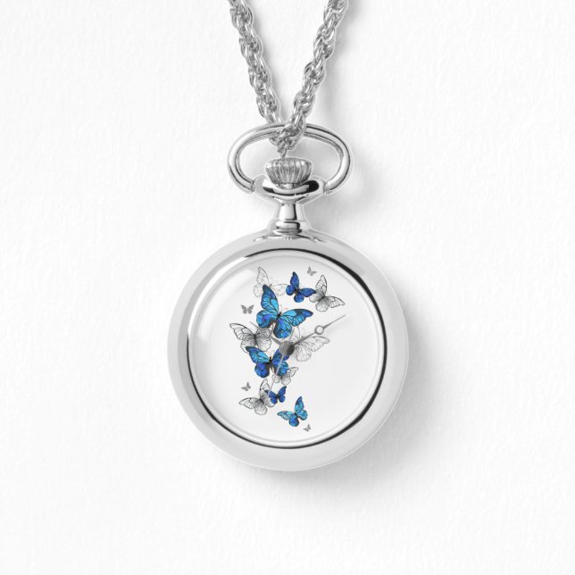 Blauwe Vliegende Vlinders Morpho Horloge (Voorkant)