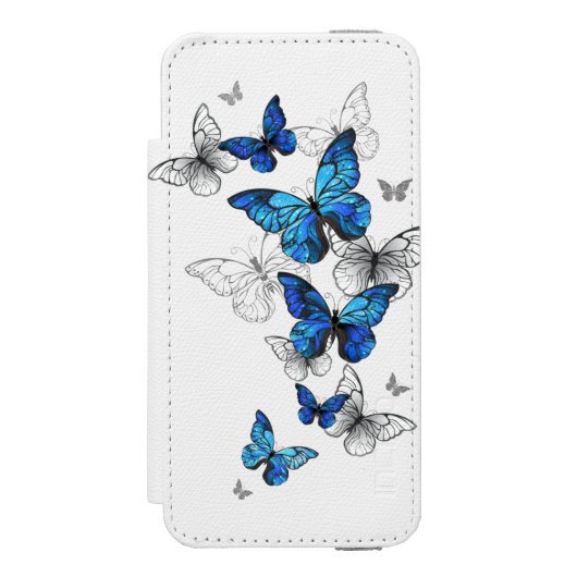 Blauwe Vliegende Vlinders Morpho Incipio iPhone Portemonnee Hoesje (Voorkant Agenda)