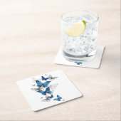 Blauwe Vliegende Vlinders Morpho Kartonnen Onderzetters (Insitu)