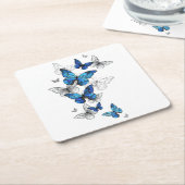 Blauwe Vliegende Vlinders Morpho Kartonnen Onderzetters (Schuin)