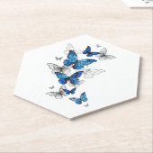 Blauwe Vliegende Vlinders Morpho Kartonnen Onderzetters (Schuin)