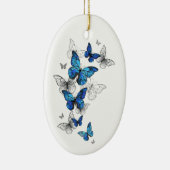 Blauwe Vliegende Vlinders Morpho Keramisch Ornament (Rechts)