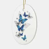 Blauwe Vliegende Vlinders Morpho Keramisch Ornament (Links)