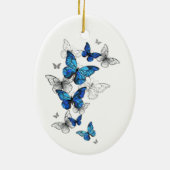 Blauwe Vliegende Vlinders Morpho Keramisch Ornament (Achterkant)