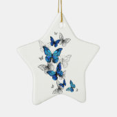 Blauwe Vliegende Vlinders Morpho Keramisch Ornament (Rechts)