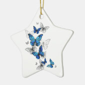 Blauwe Vliegende Vlinders Morpho Keramisch Ornament (Links)