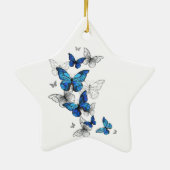 Blauwe Vliegende Vlinders Morpho Keramisch Ornament (Achterkant)