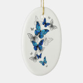 Blauwe Vliegende Vlinders Morpho Keramisch Ornament (Rechts)
