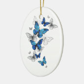 Blauwe Vliegende Vlinders Morpho Keramisch Ornament (Links)