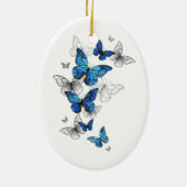 Blauwe Vliegende Vlinders Morpho Keramisch Ornament (Achterkant)