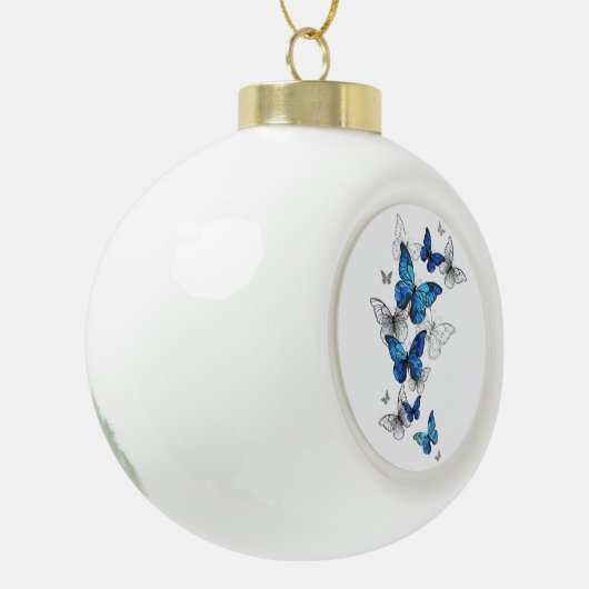 Blauwe Vliegende Vlinders Morpho Keramische Bal Ornament (Links)