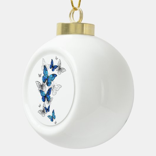 Blauwe Vliegende Vlinders Morpho Keramische Bal Ornament (Rechts)