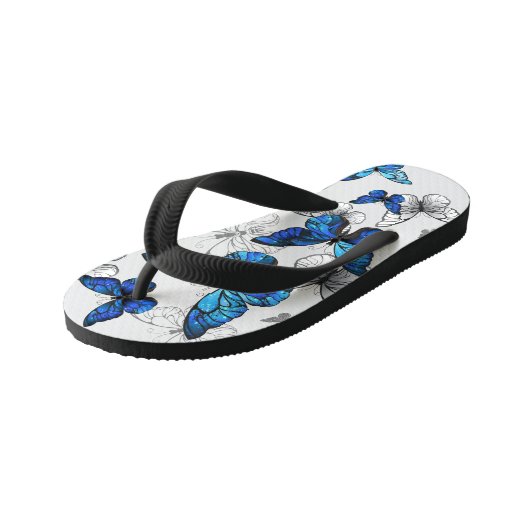 Blauwe Vliegende Vlinders Morpho Kinder Teenslippers (Schuin)