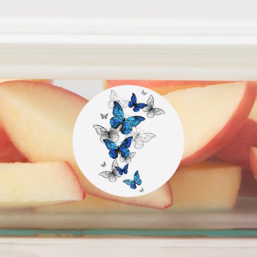 Blauwe Vliegende Vlinders Morpho Labels (Aangebracht)