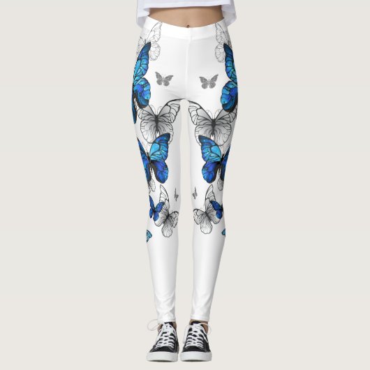 Blauwe Vliegende Vlinders Morpho Leggings (Voorkant)
