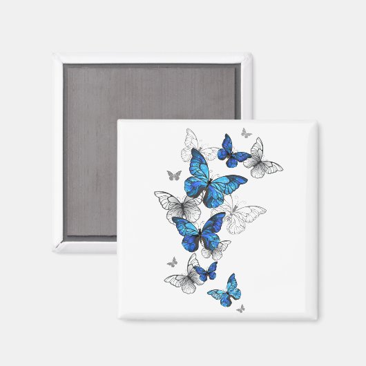 Blauwe Vliegende Vlinders Morpho Magneet (Voorkant / Achterkant)