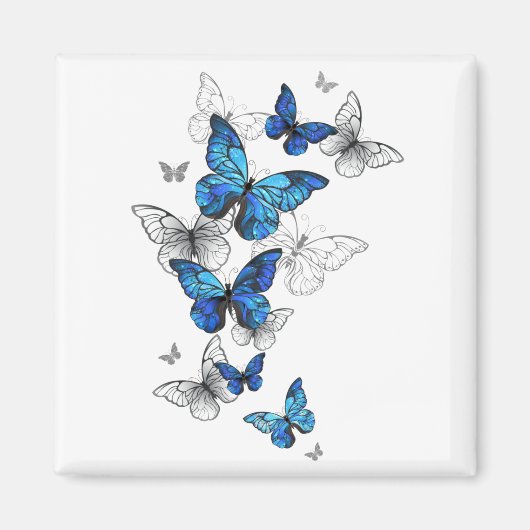 Blauwe Vliegende Vlinders Morpho Magneet (Voorkant)