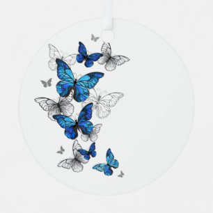 Blauwe Vliegende Vlinders Morpho Metalen Ornament