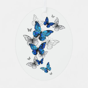 Blauwe Vliegende Vlinders Morpho Metalen Ornament
