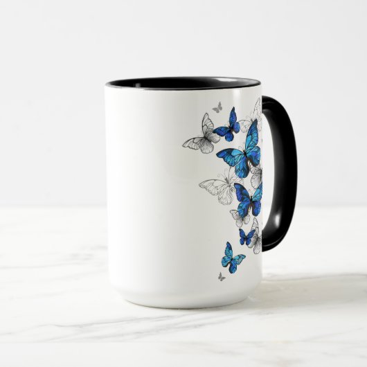 Blauwe Vliegende Vlinders Morpho Mok (Voorkant rechts)