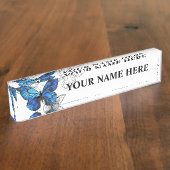 Blauwe Vliegende Vlinders Morpho Naambordje (Zijkant)