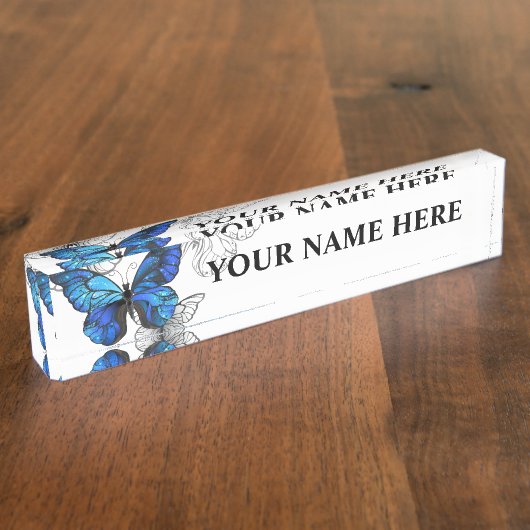 Blauwe Vliegende Vlinders Morpho Naambordje (Zijkant)