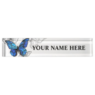 Blauwe Vliegende Vlinders Morpho Naambordje