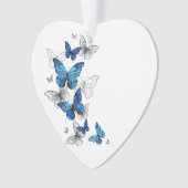 Blauwe Vliegende Vlinders Morpho Ornament (voorkant)