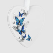 Blauwe Vliegende Vlinders Morpho Ornament (voorkant)