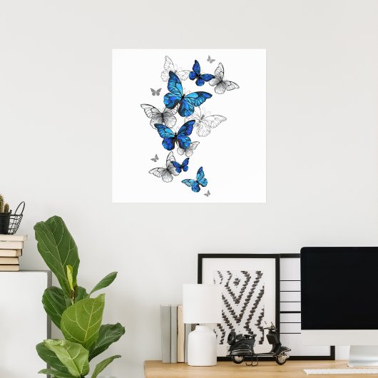 Blauwe Vliegende Vlinders Morpho Poster (Thuiskantoor)