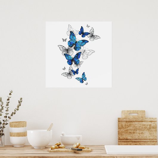Blauwe Vliegende Vlinders Morpho Poster (Keuken)